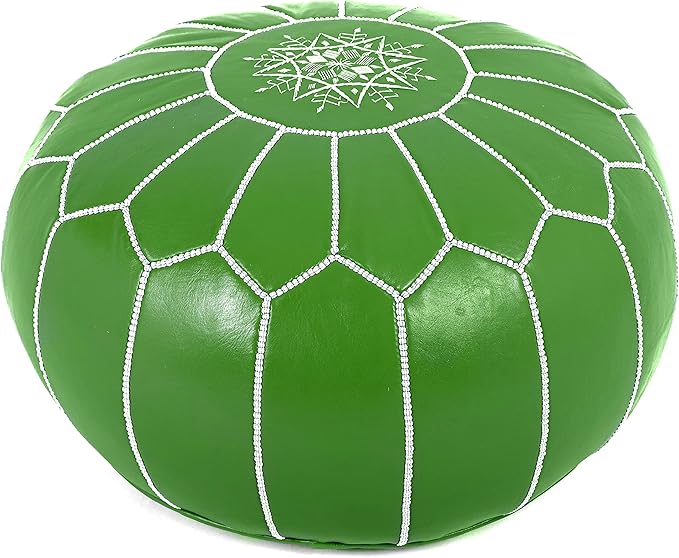 Marrakesh Gallery Genuine Leather Round Pouf Unstuffed - Moroccan Ottoman Footstool, Footrest Cover - Boho Decor - Bohemian Living Room, Bedroom, Kids Room, Gift & Wedding