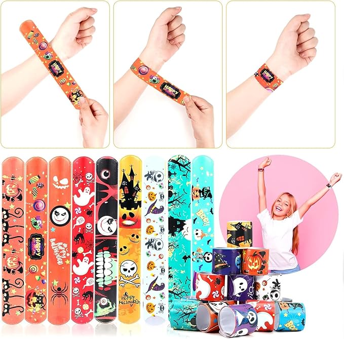 36 PCS Halloween Slap Bracelets Party Favors,Bulk Snap Bracelet Party Favors Supplies for kids&teens Gifts Teacher Classroom School Favors Prizes Exchanging Gift