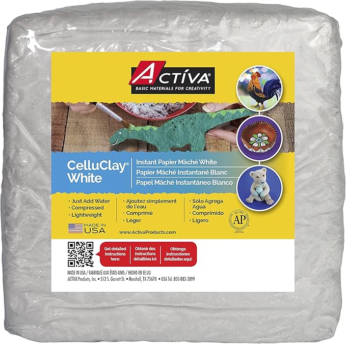 ACTIVA Celluclay Instant Papier Easy-to-Use, Mess-Free Sculpting Material for Art and Craft-2 lbs. -White Paper Mache Mix, 2 Pound