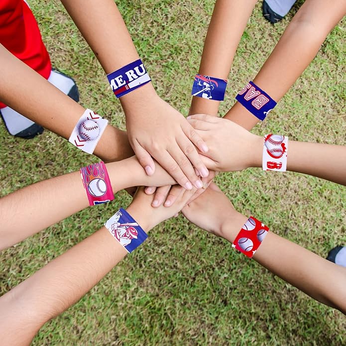 48pcs Baseball Party Slap Bracelets Sport Slap Bracelets for Kids Baseball Theme Bracelets Motivational Wristband Bracelets Classroom Prizes Birthday Gifts Baseball Party Favors