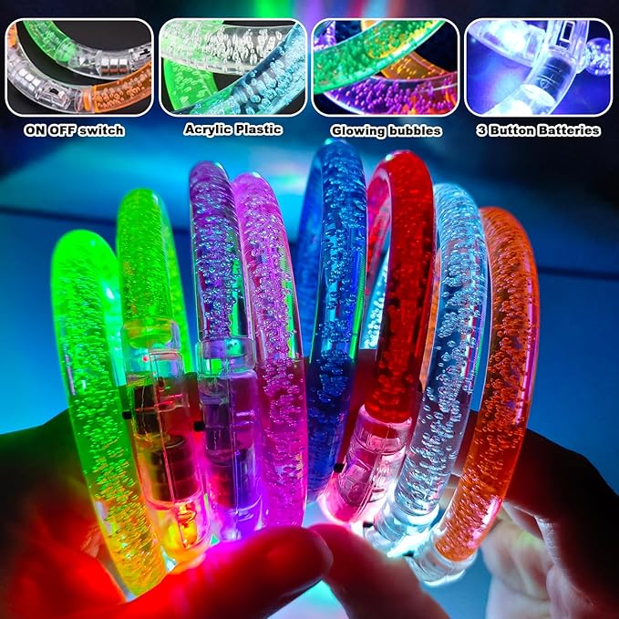 24 Pack Glow In The Dark LED Bracelets,Light Up Bracelets Glow Sticks,Birthday Carnival Neon Party Supplies for Kids Adults,8 Color Glow Sticks Bracelets,Light up Toys Halloween Party Favors