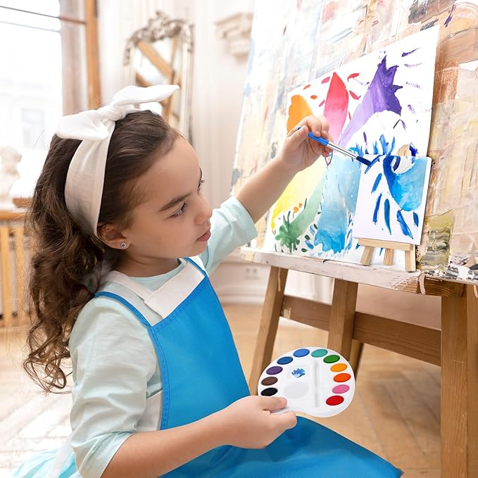 Aodaer 96 Pieces Mini Watercolor Paint Set Include 12 Colors 4 x 4 Inch Watercolor Paints, Wooden Canvas Easels, Canvas Tote Bags, Aprons, Back to School Art Beginner Supplies for Painting