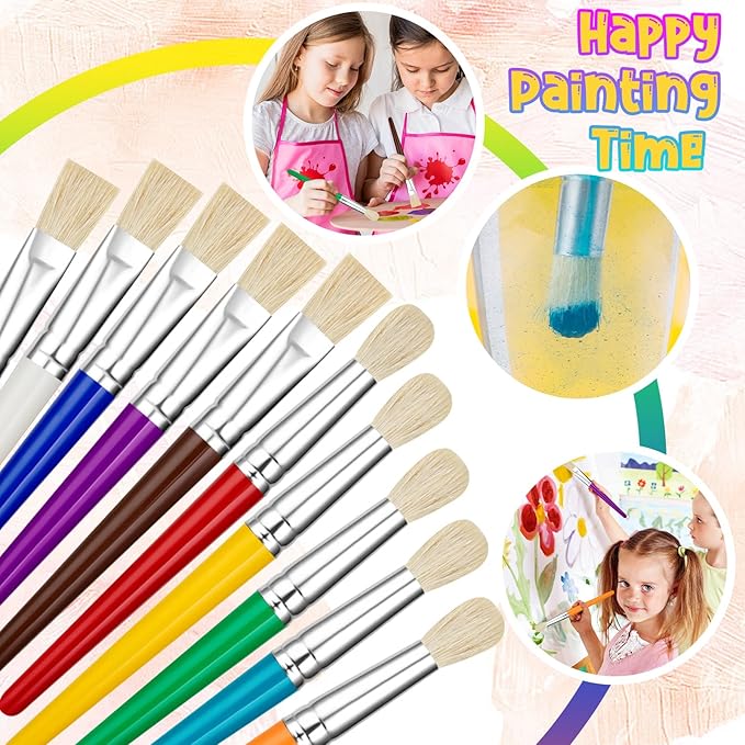 20 Pcs Paint Brushes for Kids Bulk - Round and Flat Kids Paint Brushes, Easy Clean and Hold Toddler Paint Brushes for Acrylic Oil Watercolor Washable Paint