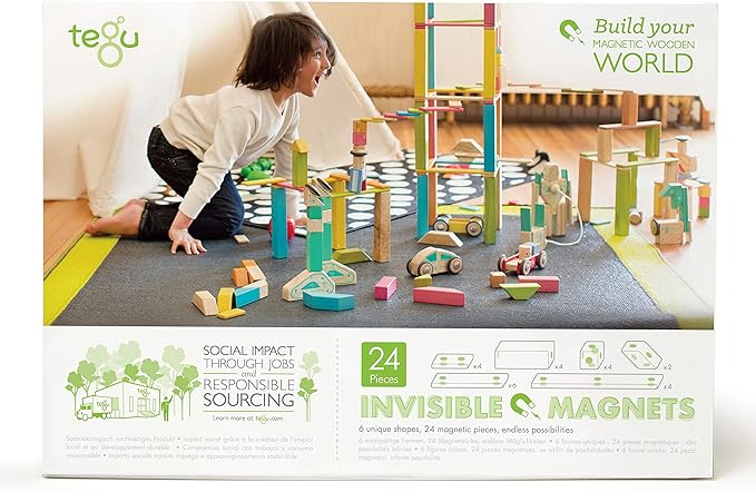 24 Piece Tegu Magnetic Wooden Block Set, Natural, 1-99 years old