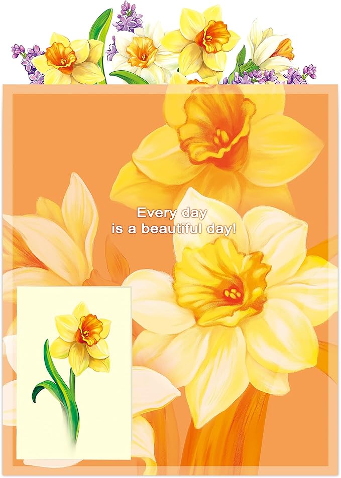 Airpark Pop Up Cards, 12‘’ English Daffodils, Paper Flowers Bouquet 3D Popup Greeting Cards with Blank Note Card and Envelope for Birthday, Get Well Cards Gifts for Women Her