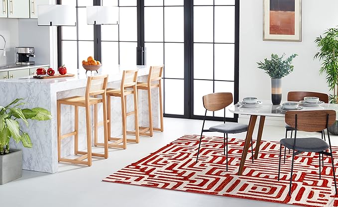 SAFAVIEH Amsterdam Collection Area Rug - 6'7" x 9'2", Ivory & Terracotta, Modern Abstract Design, Non-Shedding & Easy Care, Ideal for High Traffic Areas in Living Room, Bedroom (AMS106B)