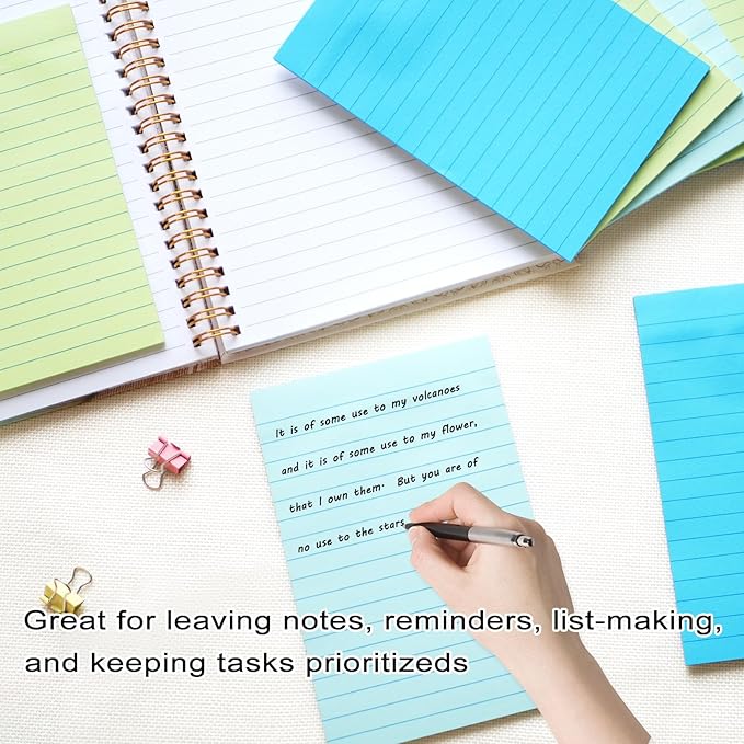 9 Pack Lined Sticky Notes with Lines 4X6 in Post, Aquatic Themed Colors Large Ruled Post Sticky Super Sticking Power Memo Pads Strong Adhesive, Sticky Notes 4x6 (Light Blue, Blue, Light Green)