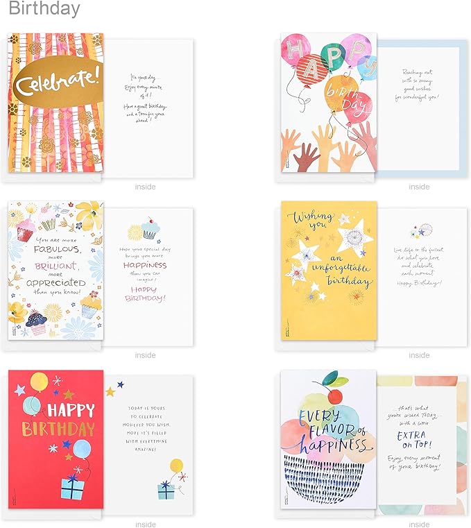 American Greetings 30-Count Birthday Card Assortment Box with Envelopes, Seals, and Storage Box (Kathy Davis Designs, Party Hats)