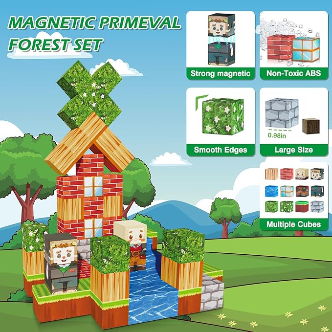68Pcs Magnetic Blocks Craft World Set, Magnetic Blocks Le Building go Toys for Kids,STEM Sensory Toys for Toddlers Kids Christmas Birthday Gifts for 3+ Years Old Girls Boys