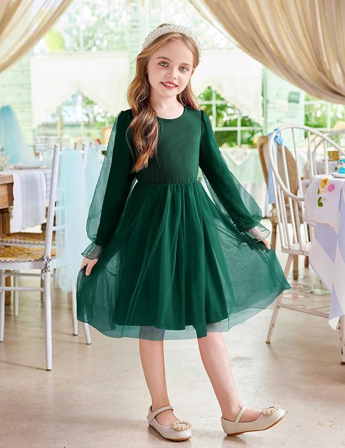 Arshiner Toddler Christmas Dress Girls Sequin Tulle Puff Long Sleeves Tutu Dress Princess Birthday Party Clothes 1-6T