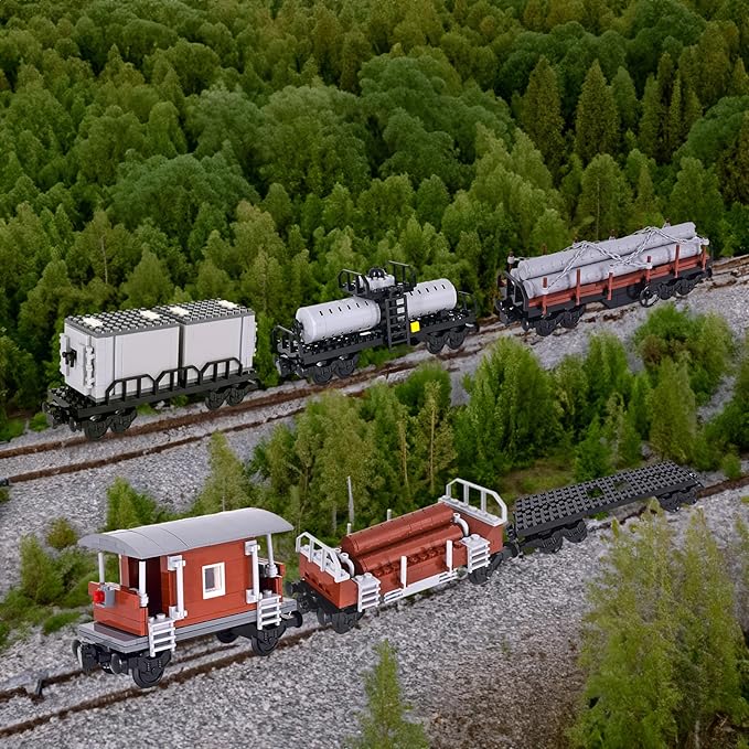 6IN1 City Freight Train Car Building Set, DIY Toys for Teens and Adults, Compatible with Lego 630 Building Accessory (Vintage Cart)