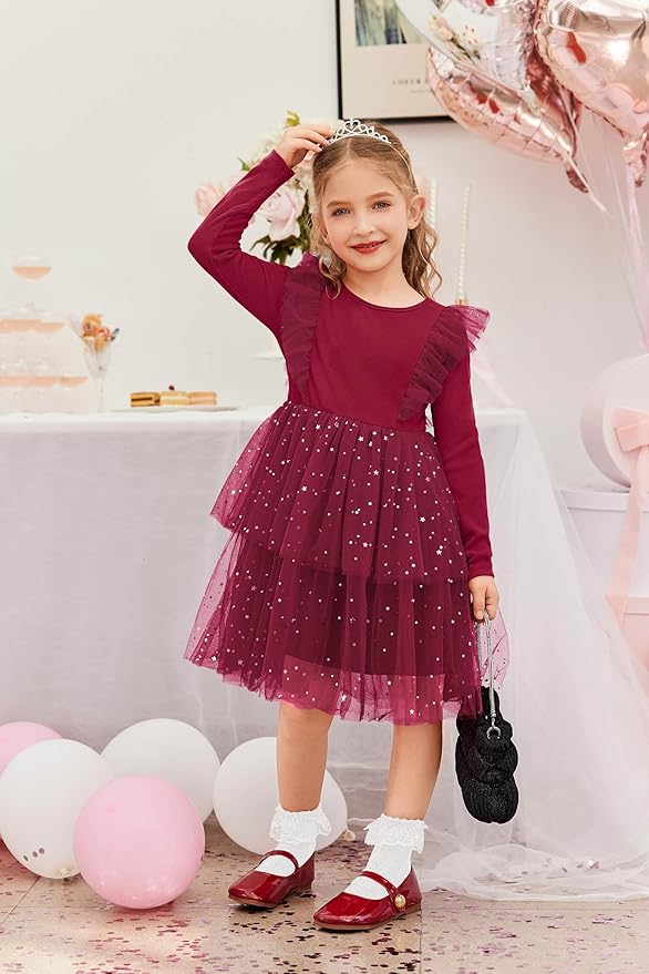 Arshiner Toddler Dress Baby Girls Tutu Tiered Formal Party Sequin Tulle Dresses Fall Winter Clothes for 1-6 Years