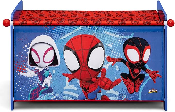 Delta Children - Marvel Spidey and His Amazing Friends 4-Piece Toddler Room-in-a-Box Set – Includes Sleep and Play Toddler Bed, Table, 1 Chair and Toy Box, Blue/Red