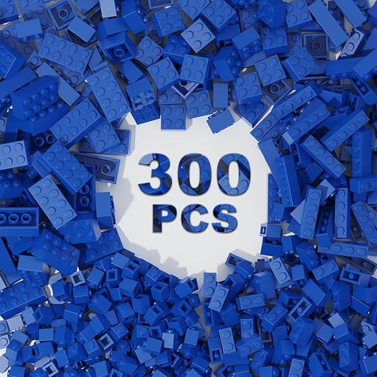 300 Pcs Classic Building Bricks, Blue Bulk Bricks,Compatible with Lego and Major Brands Parts and Pieces, Creative Building Block Toys for Boys Girls Ages 6 7 8 9 10 Year Old