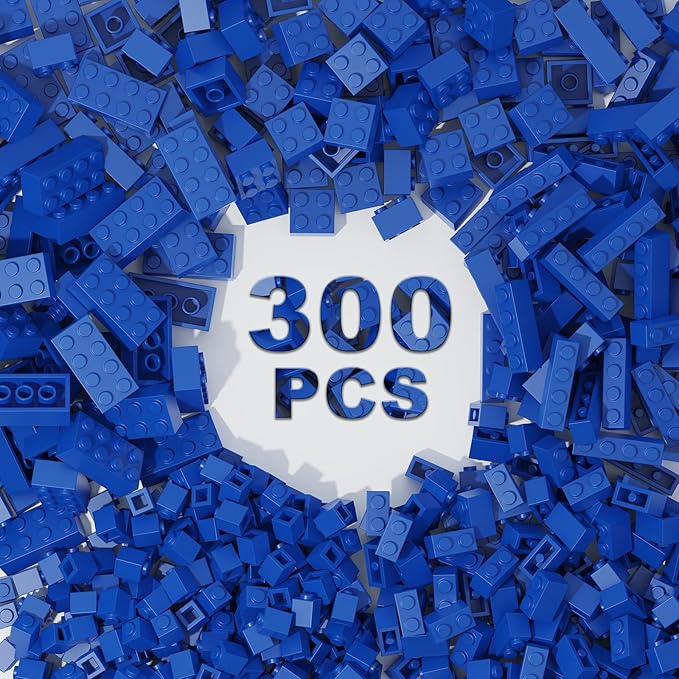 300 Pcs Classic Building Bricks, Blue Bulk Bricks,Compatible with Lego and Major Brands Parts and Pieces, Creative Building Block Toys for Boys Girls Ages 6 7 8 9 10 Year Old