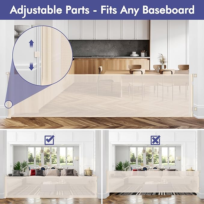 145 Inch Retractable Baby Gates Extra Wide Retractable Dog Gate for Large Openings – Indoor Extra Long Baby Gate Retractable Fence Outdoor Mesh Baby Gate Retractable Pet Gate Long Dog Gate, Beige