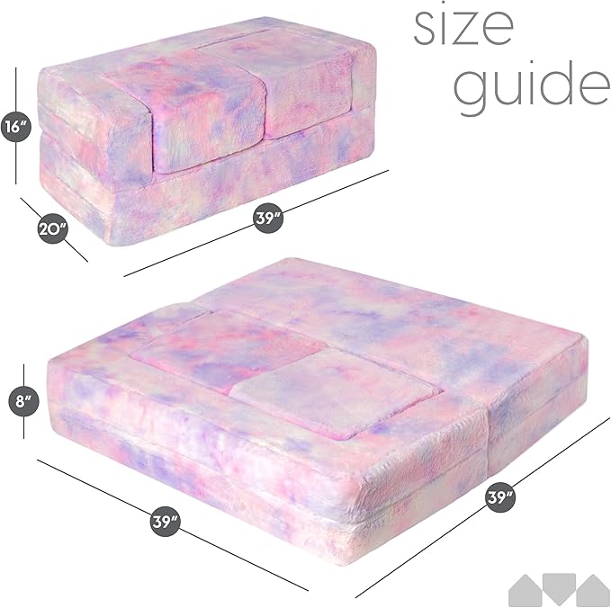 Kids Modular Sofa Unicorn Fur with Round Pillow, Kids Sofa for Toddler and Baby Playroom/Bedroom Furniture with Bonus Pillow