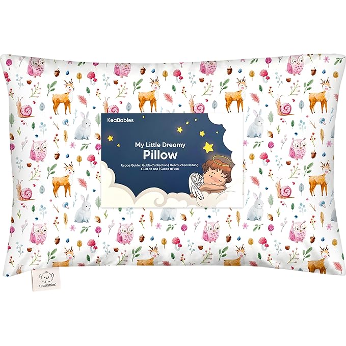Toddler Pillow with Pillowcase - 13x18 My Little Dreamy Pillow, Organic Cotton Toddler Pillows for Sleeping, Kids Pillow, Travel Pillows, Mini Pillow, Nursery Pillow, Toddler Bed Pillow (Forestland)