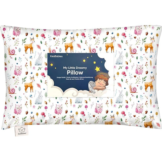 Toddler Pillow with Pillowcase - 13x18 My Little Dreamy Pillow, Organic Cotton Toddler Pillows for Sleeping, Kids Pillow, Travel Pillows, Mini Pillow, Nursery Pillow, Toddler Bed Pillow (Forestland)