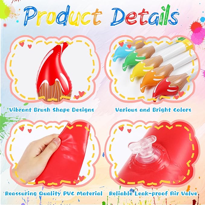 5 Pcs 43.3 Inch Giant Inflatable Paint Brushes Large Colored Blow up Paint Brushes Paintbrush Balloons Prop Kit for Back to School Inflatable Decorations Birthday Party Favor
