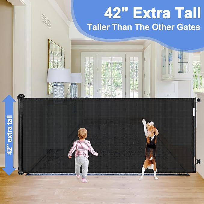 42" Tall X 115" Long Baby Gates Indoor Extra Long Baby Gates for Large Openings Extra Tall Retractable Dog Gates for The House Extra Wide Retractable Pet Gate Extra Large Baby Gate Extra Long Dog Gate