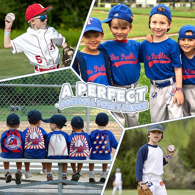 60 Pcs Baseball Party Favors, Baseball Birthday Party Favors Includes Baseball Bag Mini Baseball Wristband Keychain Slap bracelet for Kids Baseball Birthday Party Supplies