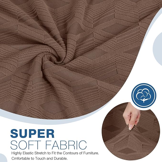 TAOCOCO Recliner Loveseat Cover, Stretch Jacquard Reclining Loveseat Cover Furniture Protector Sofa Slipcovers 2 Seat Recliner Covers with Elastic Bottom for Kids, Pets(Brown)