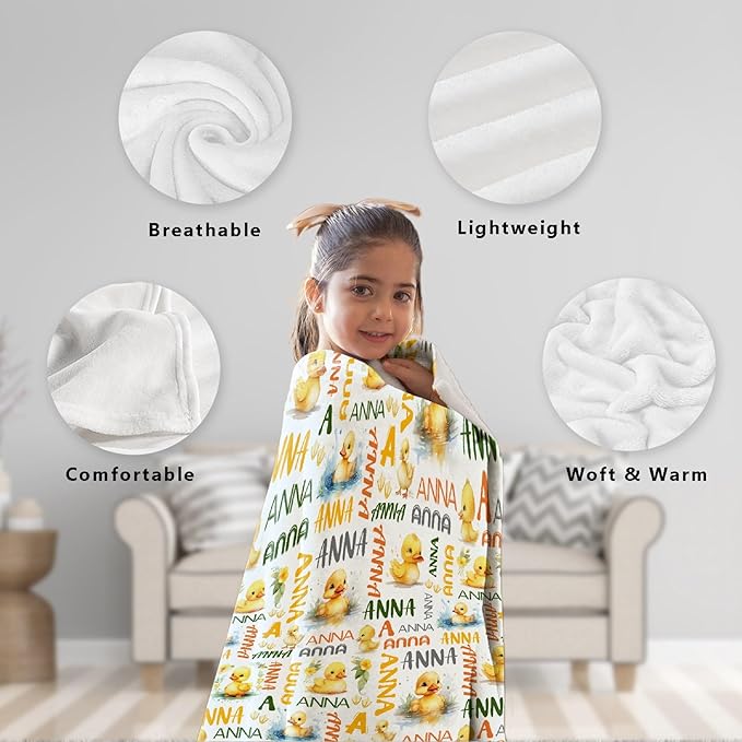 Custom Name Duck Blanket for Girls Adult duck Blanket Kids Funny Blanket Suitable for bedroom bed sofa Crib Couch Chair outdoor All Season Items That Yellow Duck Lovers Will Love 40"x30"for Pets