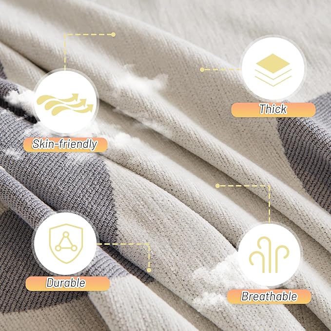 MYSKY HOME Couch Cover for 3 Cushion Sofa, Super Soft Boho Couch Covers for Dogs Washable, Jacquard Sofa Slipcover Furniture Protector for Living Room, 91" x 150", Grey Curve