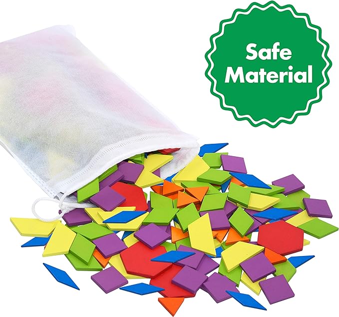 300 PCS Wooden Pattern Blocks Set for Kids with 24 Double-Sided Design Cards(48 Patterns) and Storage Bag in Gift Box,Fun Montessori Learning Toys