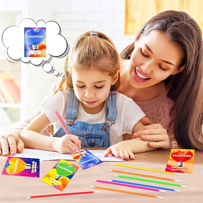 32 Pack Valentines Day Gifts For Kids,Valentines Glow Sticks Bracelets with Valentines Cards Valentines Day Gifts for Kids School Classroom Exchange Valentine's Day Party Favors Supplies