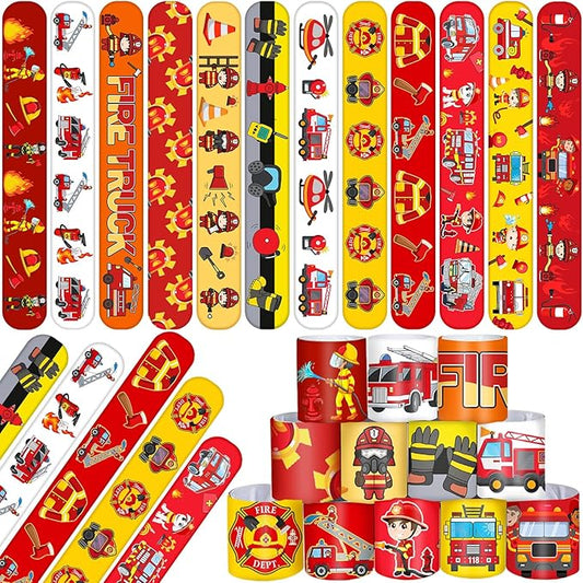 48 PCS Fire Truck Slap Bracelets Party Favors Firefighter Wristbands Bracelets Goodie Bag Fillers for Fire Truck Birthday Decorations Supplies for Class Reward Prizes Gift for Kids Party Favors