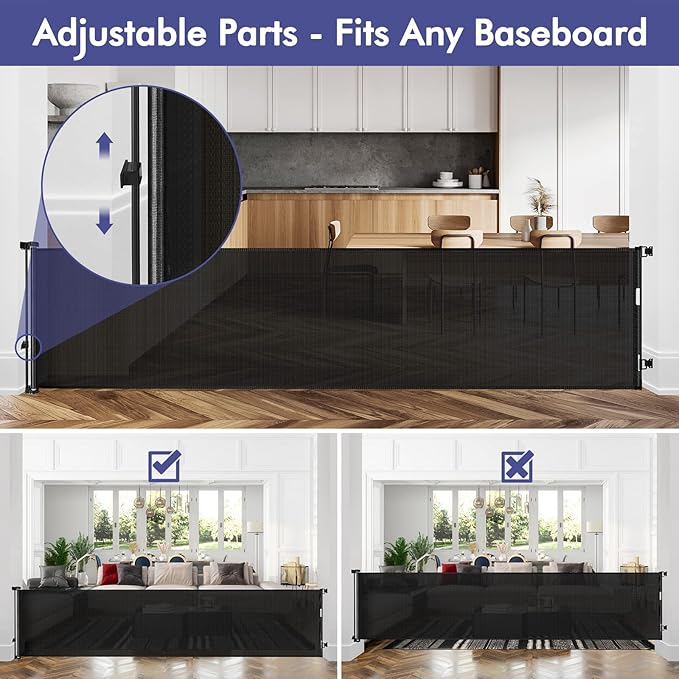 145 Inch Extra Wide Baby Gate for Extra Wide Openings Retractable Baby Gates for Doorways Outdoor Pet Gates for Dogs Indoor Large Baby Gate Retractable Gate Adjustable Large Dog Gate for Stairs, Black