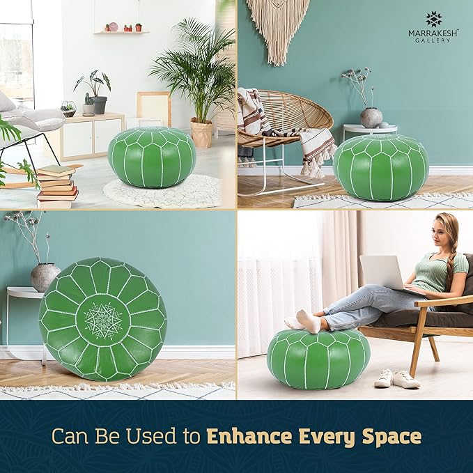 Marrakesh Gallery Genuine Leather Round Pouf Unstuffed - Moroccan Ottoman Footstool, Footrest Cover - Boho Decor - Bohemian Living Room, Bedroom, Kids Room, Gift & Wedding
