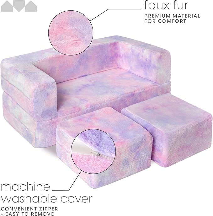 Kids Modular Sofa Unicorn Fur with Round Pillow, Kids Sofa for Toddler and Baby Playroom/Bedroom Furniture with Bonus Pillow