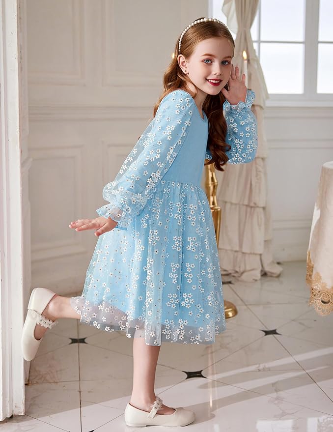 Arshiner Toddler Christmas Dress Girls Sequin Tulle Puff Long Sleeves Tutu Dress Princess Birthday Party Clothes 1-6T