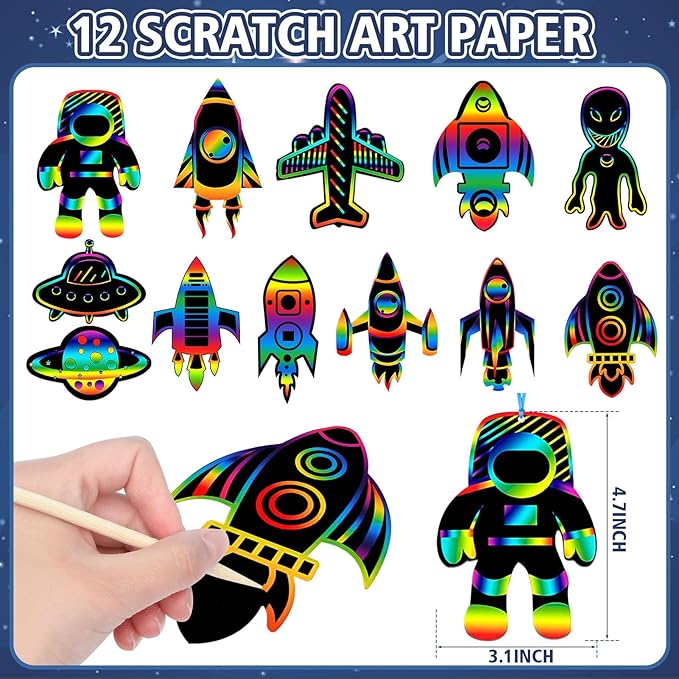 84Pcs Outer Space Party Favors Astronaut Birthday Supplies Bag Bouncy Ball Scratch Paper Necklace Silicone Bracelet Diy Sticker Goodie Bag Stuffer Kids Boys Galaxy Themed Party Favors