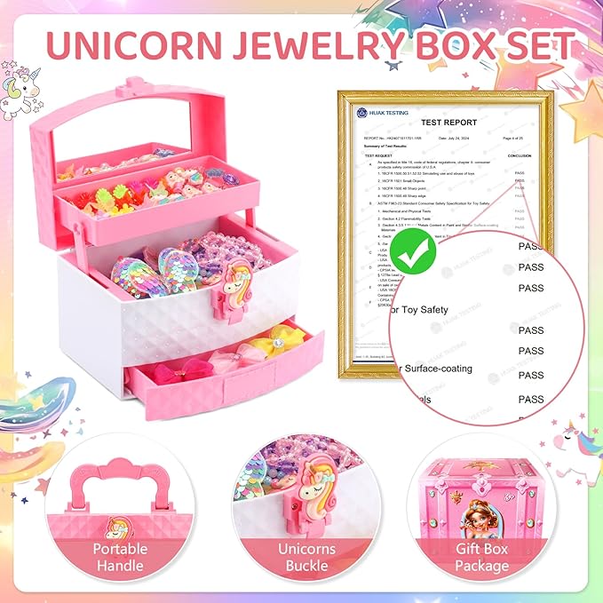 Kids Jewelry for Girls, 68Pcs Toddler Jewelry Toys Princess Dress Up Jewelry Set, Necklaces, Bracelets, Kids Rings, Hair Ties, Hair Clips, Funny Christmas Birthday Gifts for 3 4 5 6 7 8 Year Old Girl