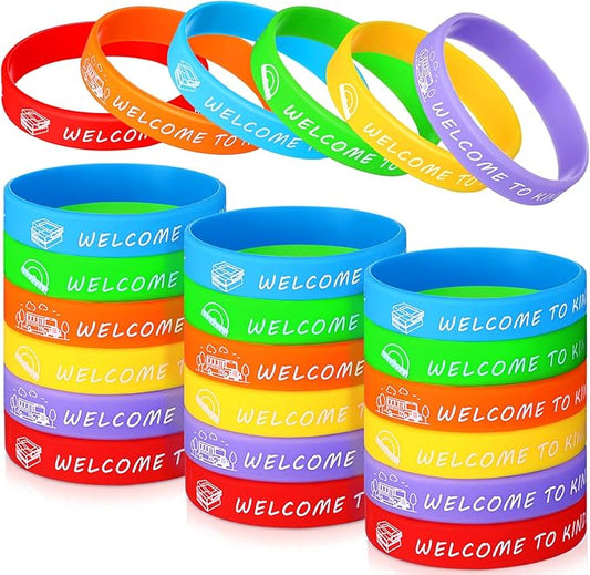 36 Pcs Welcome to Kindergarten Party Rubber Bracelets Back to School Silicone Wristbands First Day of School Party Supplies Prize Goodie Bag Favors Gifts for Kids Students