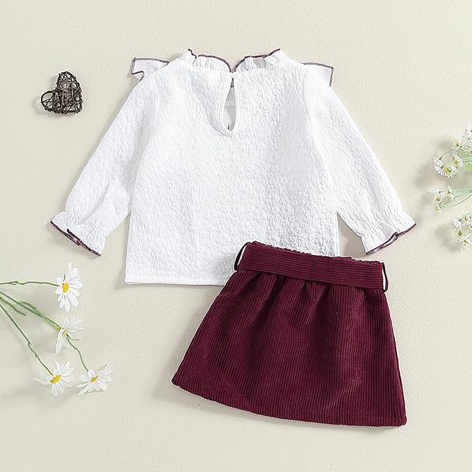 Fernvia Toddler Baby Girl Fall Winter Skirt Set Turtleneck Ribbed Long Sleeve T-Shirt Top & Plaid Skirts Dress 2Pcs Outfits