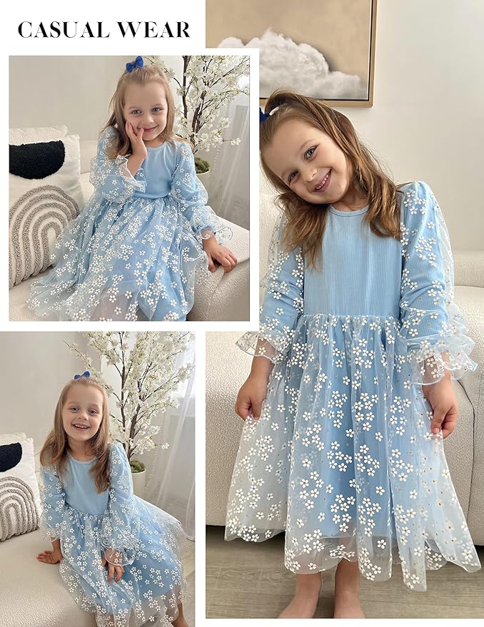 Arshiner Toddler Christmas Dress Girls Sequin Tulle Puff Long Sleeves Tutu Dress Princess Birthday Party Clothes 1-6T