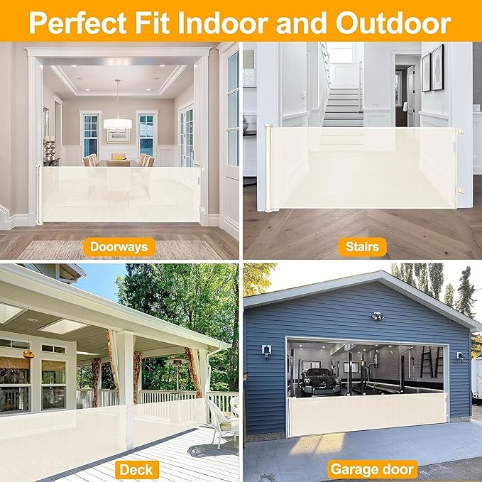180 Inch Extra Long Baby Gate Extra Wide Dog Gates for Large Openings Extra Large Baby Gate Dog Gate for Doorways Extra Wide Retractable Baby Gates Extra Wide Indoor Outdoor Retractable Gate (Beige)