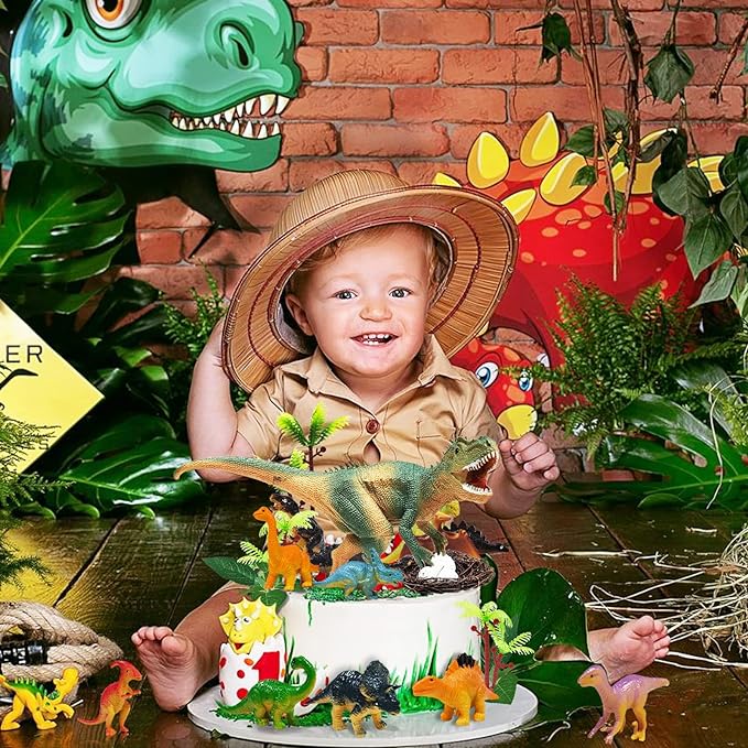 26 PCS Dinosaur Cake Toppers With Dinosaur Eggs Leaves Trees Cake Decorations For Birthday Party,Dinosaur Themed Party, Wild Animals Party,Kids Party Cake Decorations
