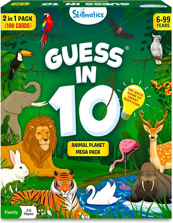 Skillmatics Card Game - Guess in 10 Animal Megapack, Perfect for Boys, Girls, Kids & Families Who Love Toys, Travel Games, Gifts for Ages 6, 7, 8, 9
