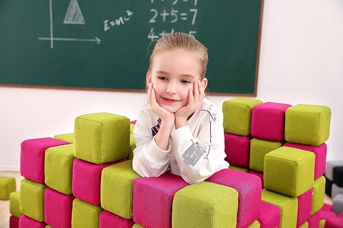 Magnetic Soft Building Blocks for Kids, Magnetic Blocks, Big Blocks, Educational Toys, Incredibly Fun Building Block for Children (Rose red+Green)