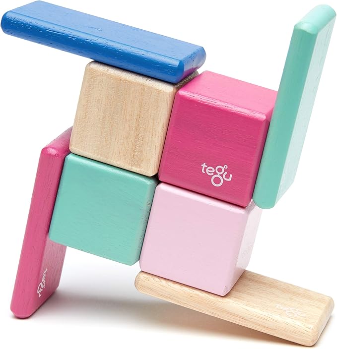 8 Piece Tegu Pocket Pouch Magnetic Wooden Block Set, Blossom