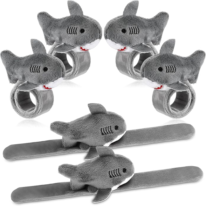 6 Pieces Shark Slap Bracelets Stuffed Animal Slap Band Party Favors Plush Slap Bracelets Bulk for Kids Party Favors Birthday Gifts