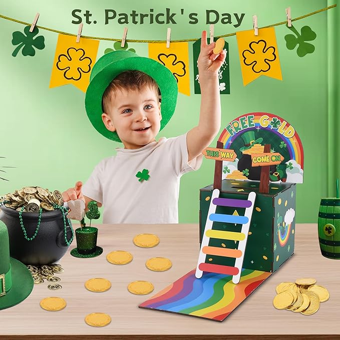 Leprechaun Trap Kit for Kids, St Patrick's Day Wood DIY Crafts Kit to Catch A Leprechaun, St Patricks Day Party Supplies Decorations Leprechaun Trap Toys Gifts for Kid Friends