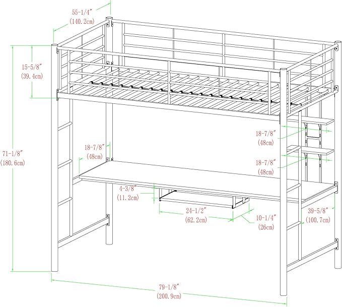 Walker Edison Timothee Urban Industrial Metal Double over Computer Desk Bunk Bed, Full Double, Black