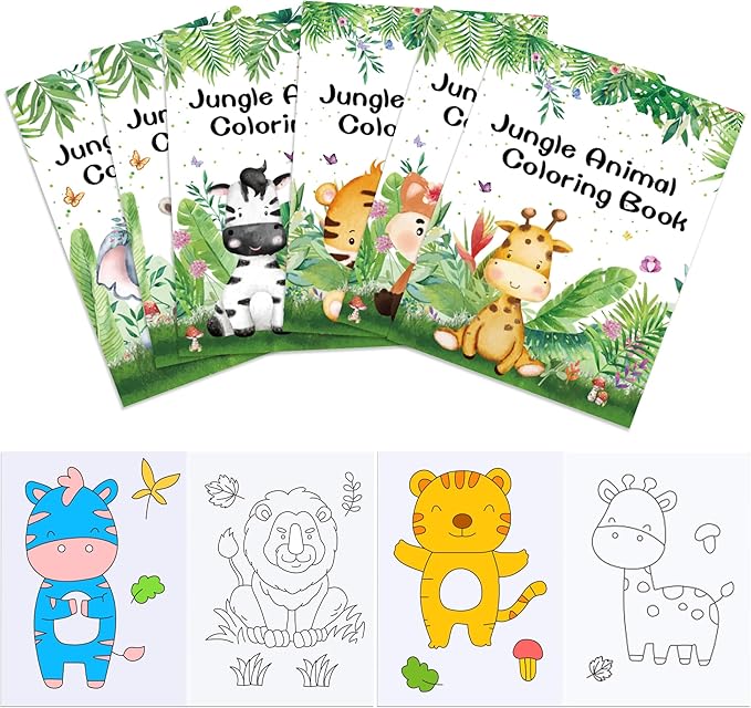 16 Pcs Jungle Animal Coloring Books Bulk Mini Coloring Books Bulk for Kids DIY Art Drawing Activity Book Set for Jungle Animals Theme Birthday Party Favor